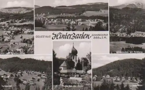 Hinterzarten - Blick vom Scheibenfelsen, Teilansicht, Partie bei der Kirche, Hinterzarten mit Feldberg - ca. 1965