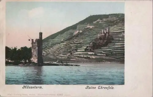 Rüdesheim, Ruine Ehrenfels - mit Mäuseturm - ca. 1910