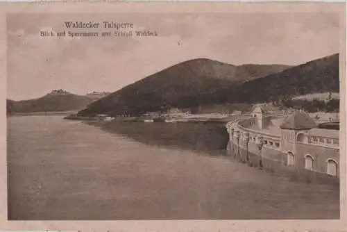 Waldeck - Waldecker Talsperre, Blick auf Sperrmauer - ca. 1935