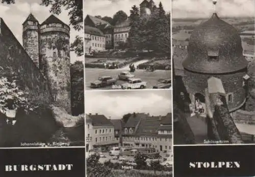 Stolpen - Johannisturm v. Ringweg, Blick v. Markt, Markt, Schösserturm - 1971