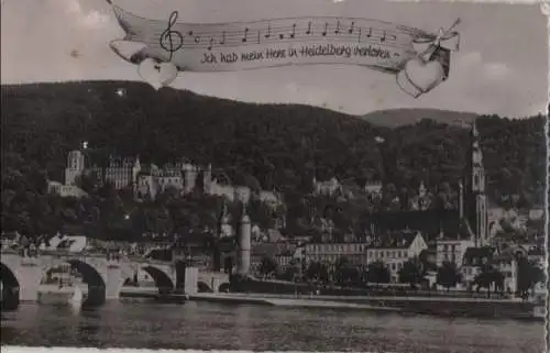 Heidelberg - Alte Brücke mit Blick auf Schloß - ca. 1955