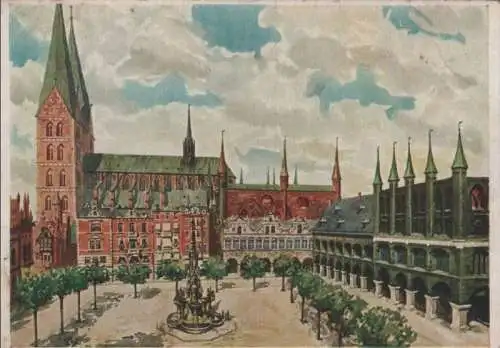 Lübeck - Marktplatz mit Marienkirche - ca. 1935