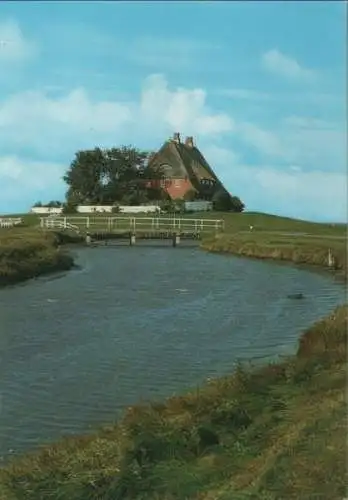 Hooge, Hallig - Kirchwarft mit Priel - ca. 1985