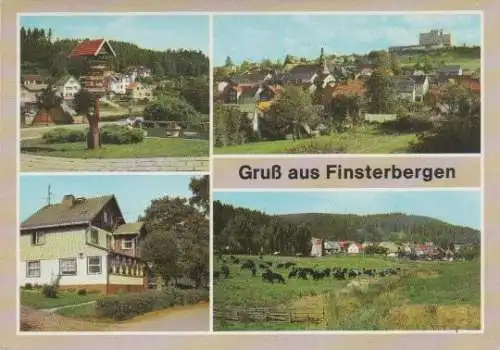 Finsterbergen - Wegweiser, Teilansicht, Cafe Waldschlösschen - 1990