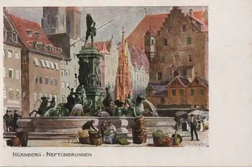 Nürnberg - Neptunbrunnen - ca. 1955