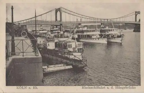 Köln - Rheinschifffahrt an Hängebrücke