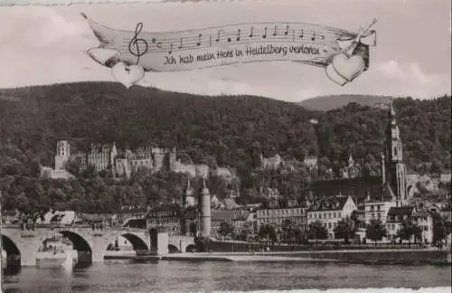 Heidelberg - Alte Brücke mit Blick auf das Schloß - 1956