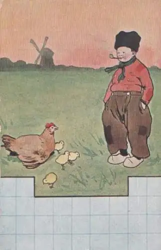 Rauchender Junge mit Huhn - ca. 1925