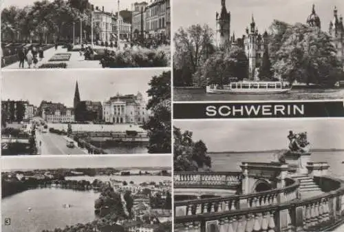 Schwerin - Neue Anlage am Pfaffenteich, Alter Garten, Blick vom Dom auf Pfaffenteich und Ziegelsee, Schloß, Am