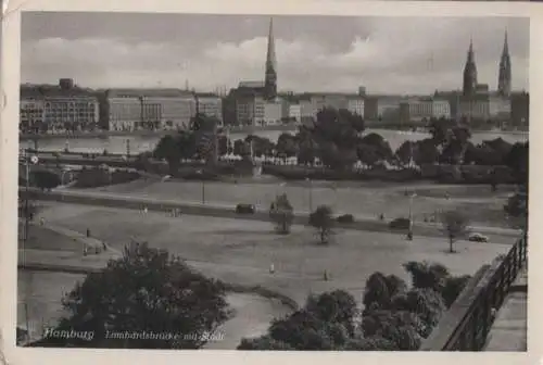 Hamburg - Lombardsbrücke mit Stadt - 1954