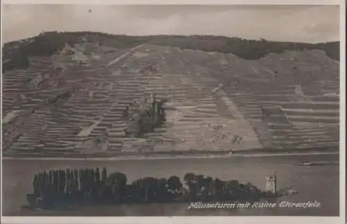 Rüdesheim, Ruine Ehrenfels - und Mäuseturm - ca. 1955