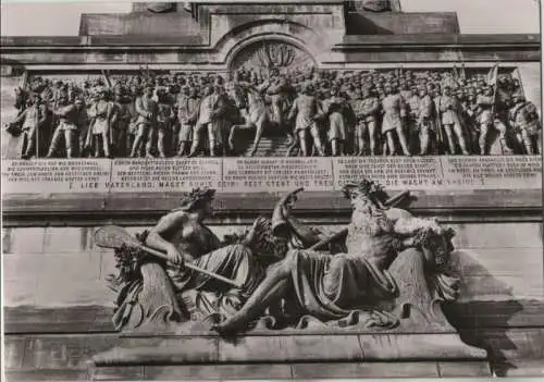 Rüdesheim, Niederwalddenkmal - Hauptrelief, Vater Rhein und Tochter Mosel - ca. 1965