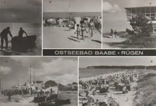 Baabe - Sonnenuntergang, Am Strand, HO-Gaststätte Inselparadies, Dampferanlegestelle, Blick zum Strand - 1982