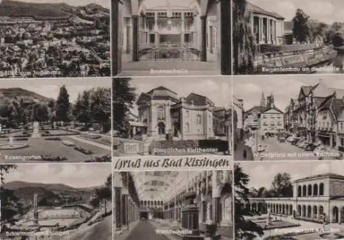 Bad Kissingen - Blick vom Jagdhaus, Rosengarten, Schwimmbad-Anlagen, Brunnenhalle, Staatliches Kurtheater, Wandelhalle,