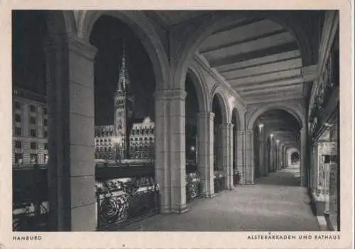 Hamburg - Alsterarkaden und Rathaus - ca. 1955