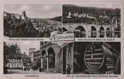 Heidelberg - u.a. ALte Brücke mit Blick auf Schloß - ca. 1960