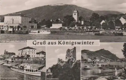 Königswinter - Blick auf den Petersberg, Rheinpromenade, Drachenfels, Fähre - ca. 1965