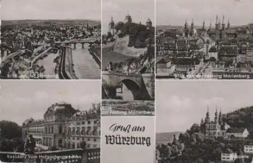 Würzburg - Blick von der Steinburg, Blick von der Festung Marienberg, Blick zur Festung Marienberg, Residenz vom