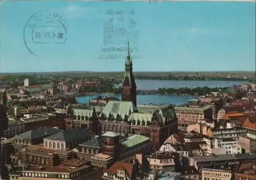 Hamburg - Rathaus mit Binnen- und Außenalster - 1976