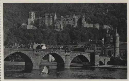 Heidelberg - Alte Neckarbrücke und Schloß - ca. 1955