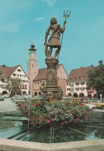 Freudenstadt - Marktplatz mit Rathaus und Neptunbrunnen - ca. 1980