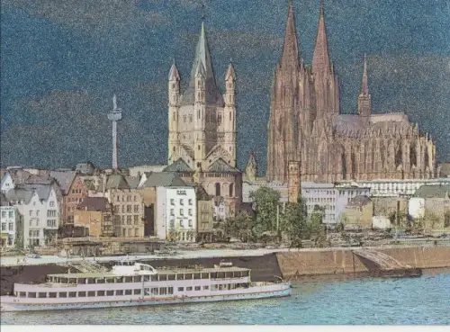 Köln - Rheinufer mit Kirchen - Glanzkarte