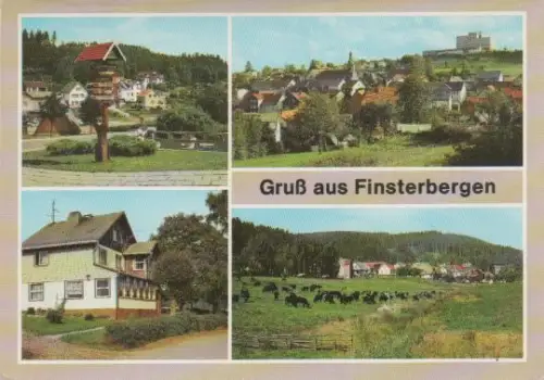 Finsterbergen - Wegweiser, Teilansicht, Cafe Waldschlösschen - 1990