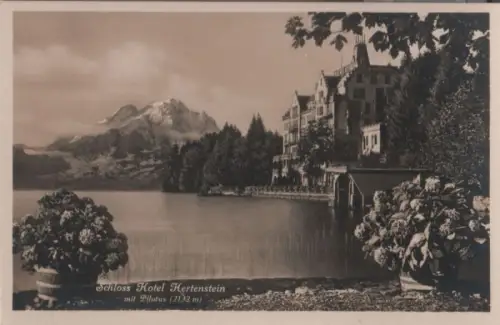 Schweiz - Schweiz - Hertenstein - Schloss Hotel, mit Pilatus - ca. 1950