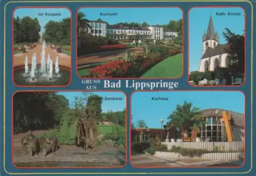 Bad Lippspringe - Im Kurpark, Kurhotel, Kath. Kirche, Schäfer-Denkmal, Kurhaus - 1989