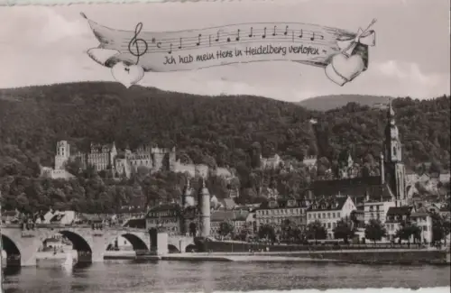 Heidelberg - Alte Brücke mit Blick auf das Schloß - 1956