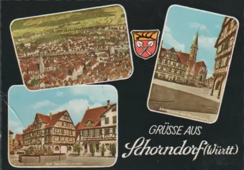 Schorndorf - Am Marktbrunnen, Marktplatz mit Stadtkirche - 1961