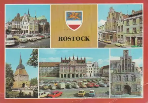 Rostock - Ernst-Thälmann-Platz - Giebelhäuser und Marienkirche, Große Wasserstraße Giebelhaus, Steintor,