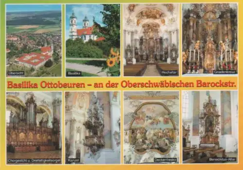 Ottobeuren - Übersicht, Basilika, Hochaltar, Gnadenkreuz, Chorgestühl u. Dreifaltigkeitsorgel, Kanzlei, Deckenfresko,