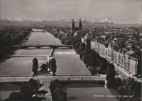 München - Isarpartie mit Gebirge - 1954