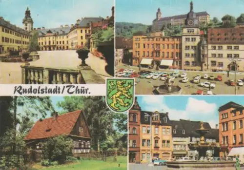 Rudolstadt - Schloß Heidecksburg, Marktplatz (im Hintergrund Schloß Heidecksburg), Volkskundemuseum Thüringer
