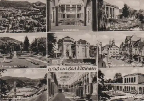 Bad Kissingen - Blick vom Jagdhaus, Rosengarten, Schwimmbad-Anlagen, Brunnenhalle, Staatliches Kurtheater, Wandelhalle,