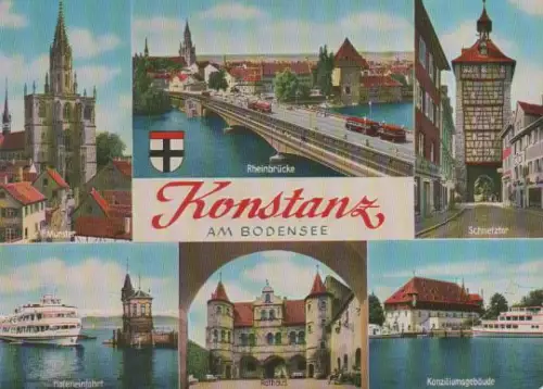 Konstanz - Münster, Rheinbrücke, Schnetztor, Hafeneinfahrt, Rathaus, Konziliumsgebäude - ca. 1975