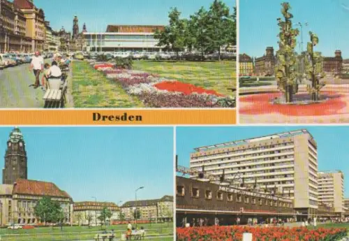 Dresden - Glasbrunnen am Pirnaischen Platz, Altmarkt, Rathaus, Prager Straße - 1979