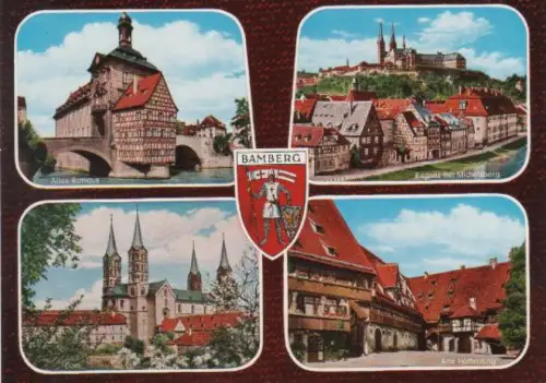 Bamberg - Altes Rathaus, Regnitz mit Michelsberg, Dom, Alte Hofhaltung - ca. 1975