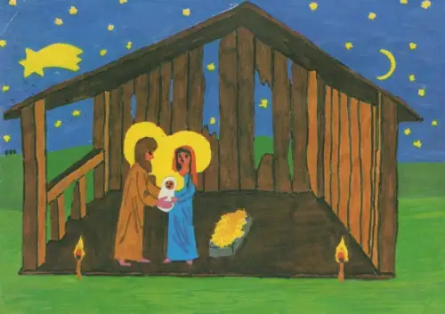 Maria und Josef in Krippe