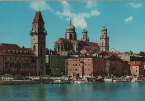 Passau - Donaupartie mit Rathaus - ca. 1975