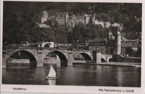 Heidelberg - Alte Neckarbrücke und Schloß - ca. 1960