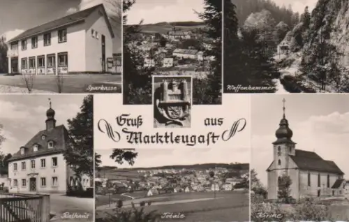 Marktleugast - Sparkasse, Rathaus, Totale, Waffenkammer, Kirche - 1970