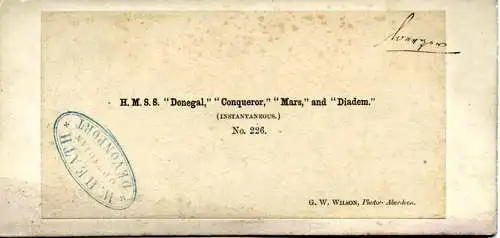 Stereofoto H.M.S.S. Donegal, Conqueror Mars and Diadem