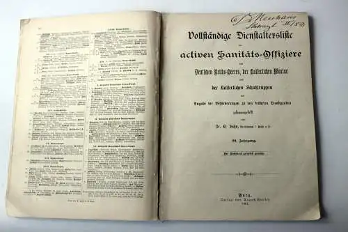 Dr. B.Jahn: Vollständige Dienstaltersliste der activen Sanitätsoffiziere 1900. 