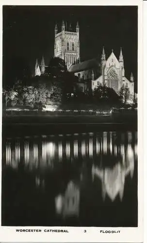 PC24641 Worcester Cathedral. Nachts. Flutlicht. Nr. 3. RP