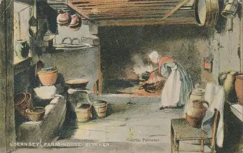 PC24493 Guernsey Bauernhaus Küche. Guerin. 1906
