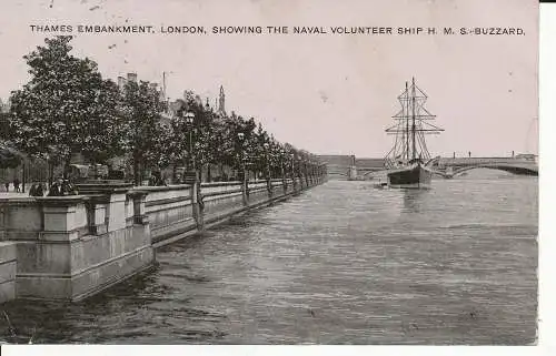 PC25391 Themse Damm. London zeigt das Marine-Freiwilligenschiff H. M. S.Buzz