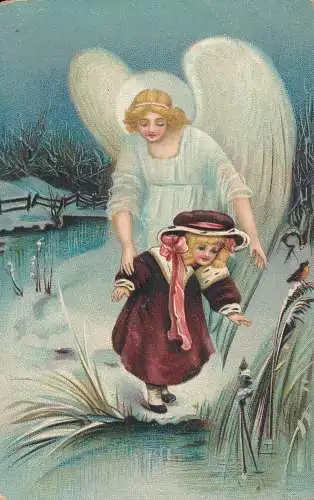 PC25016 alte Postkarte. Engel und ein Mädchen. B. B. London