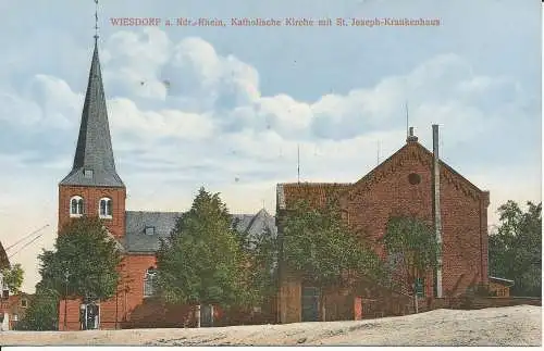 PC28011 Wiesdorf a. Anm. Rhein. Katholische Kirche mit St. Joseph Krankenhaus. J